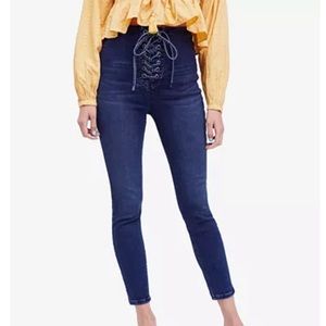Free People High Rise Lace Up Skinny Jeans